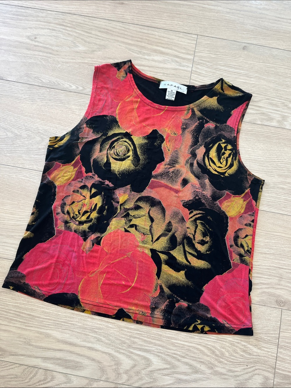 VTG Red, Black & Gold Floral Sleeveless Tank